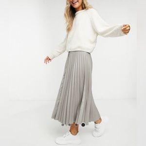 Stradivarius faux-leather pleated midi skirt